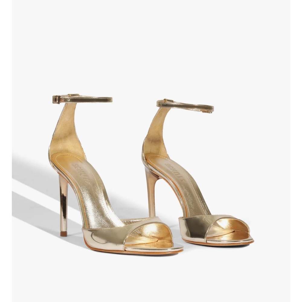 NWT SCHUTZ Scarlett Metallic Sandal Heels in Gold